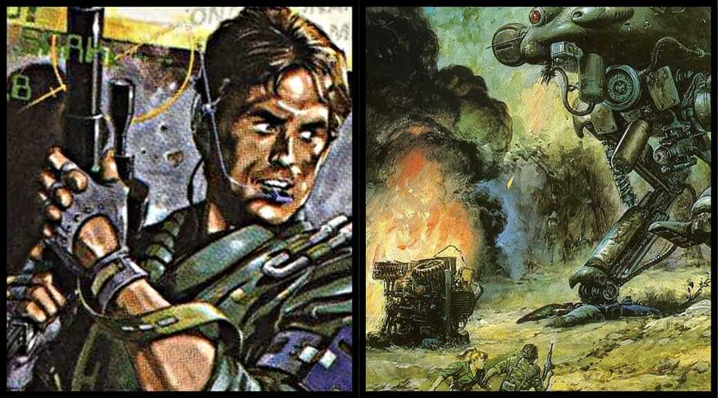 A split-screen of military painted illustrations for the Metal Gear games.